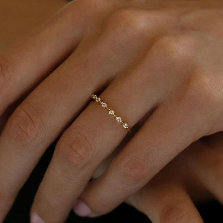 Dainty Floral Stackable Ring — Tiny Zircon Band | Gold / Silver | S925 Sterling Silver
