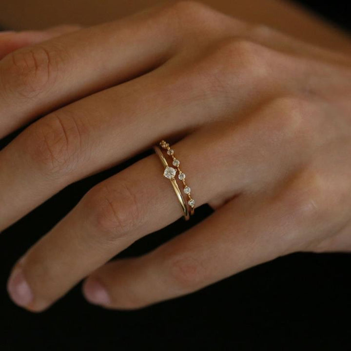 Dainty Floral Stackable Ring — Tiny Zircon Band | Gold / Silver | S925 Sterling Silver