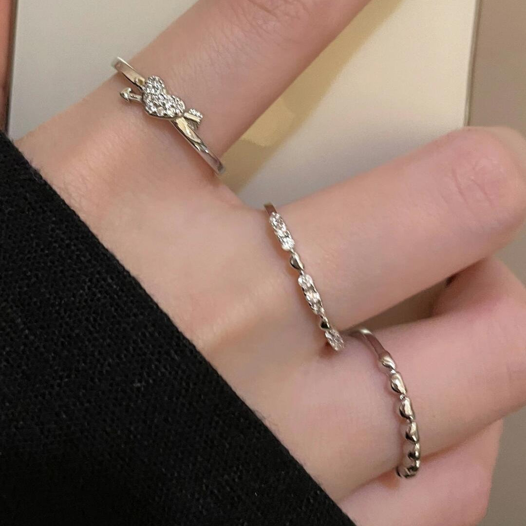 Heart Detail Zircon Stacking Ring — Slim Band | S925 Sterling Silver