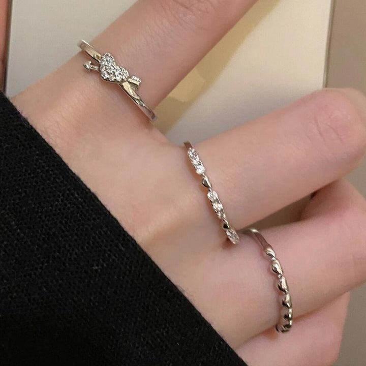Heart Detail Zircon Stacking Ring — Slim Band | S925 Sterling Silver