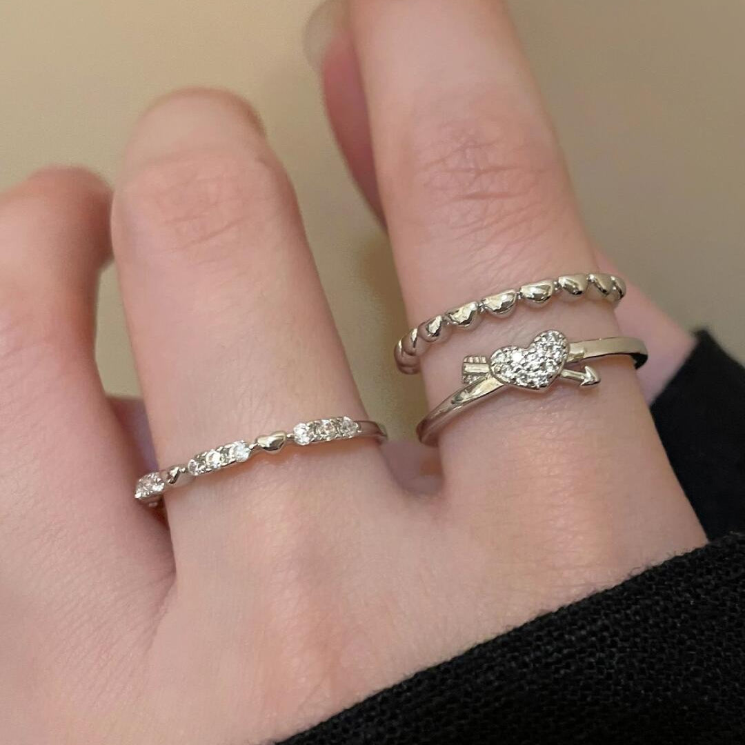 Heart Detail Zircon Stacking Ring — Slim Band | S925 Sterling Silver