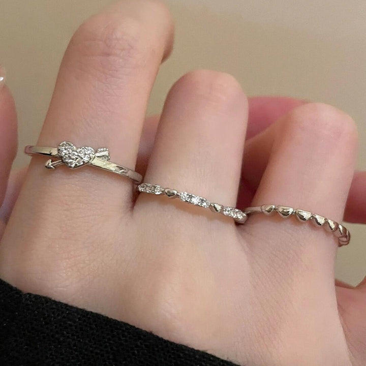 Heart Detail Zircon Stacking Ring — Slim Band | S925 Sterling Silver