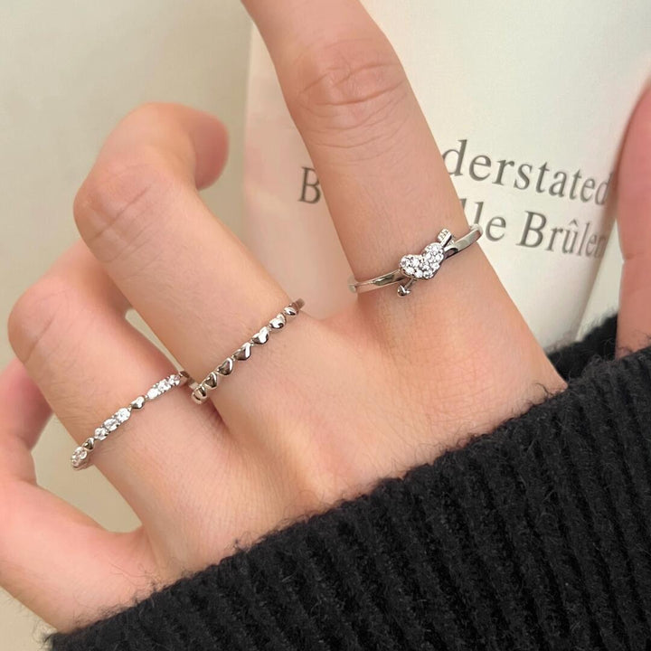 Heart Detail Zircon Stacking Ring — Slim Band | S925 Sterling Silver