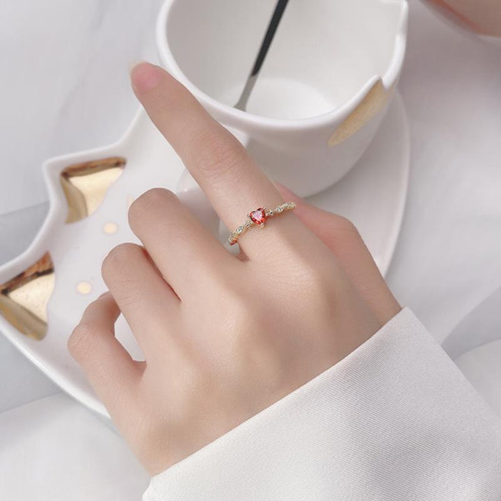Red Heart Zircon Ring — Romantic Statement Band | S925 Sterling Silver