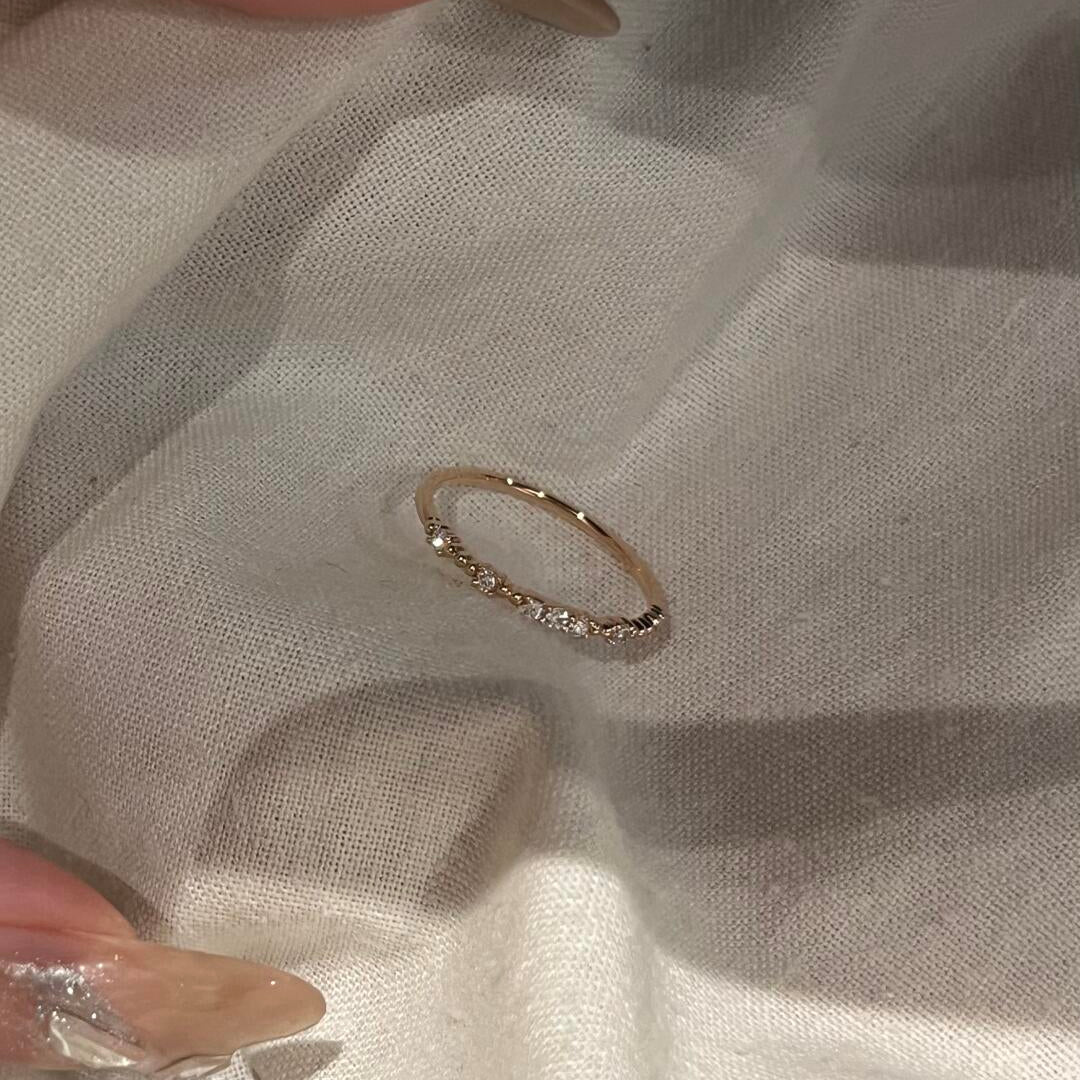 Rose Gold Minimal Zircon Stacking Ring — Delicate Band | S925 Sterling Silver