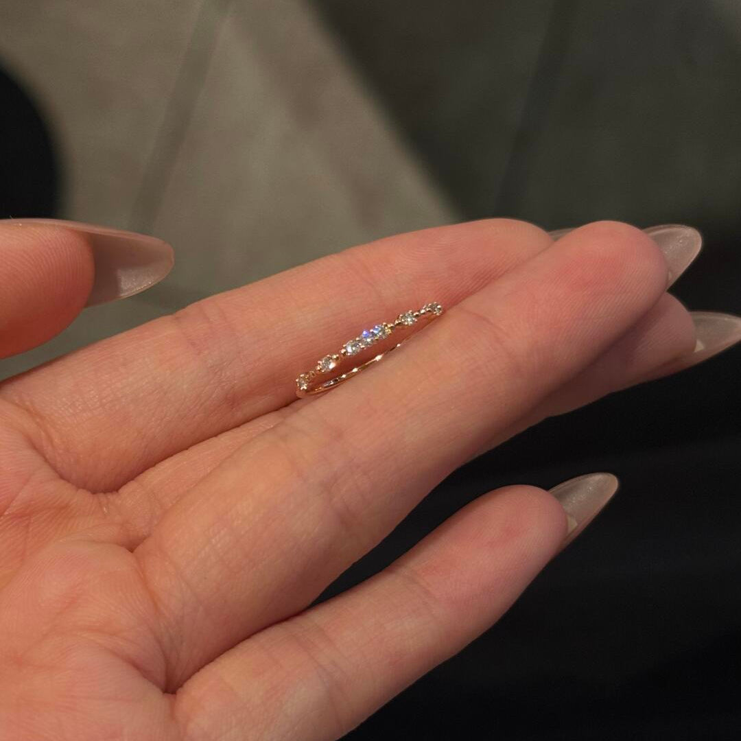 Rose Gold Minimal Zircon Stacking Ring — Delicate Band | S925 Sterling Silver