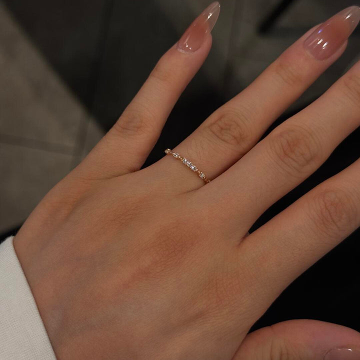 Rose Gold Minimal Zircon Stacking Ring — Delicate Band | S925 Sterling Silver