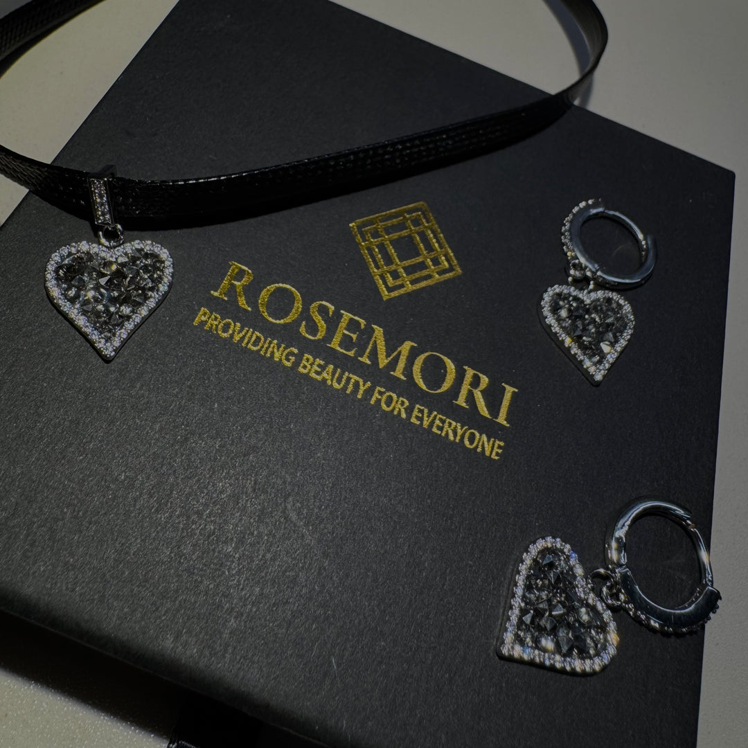 Black Heart Earrings with Sparkling Diamonds