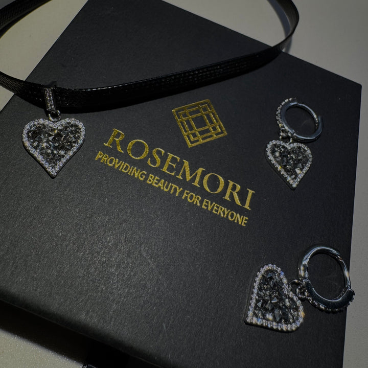 Black Heart Earrings with Sparkling Diamonds