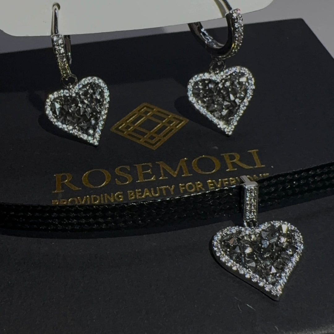 Black Heart Earrings with Sparkling Diamonds