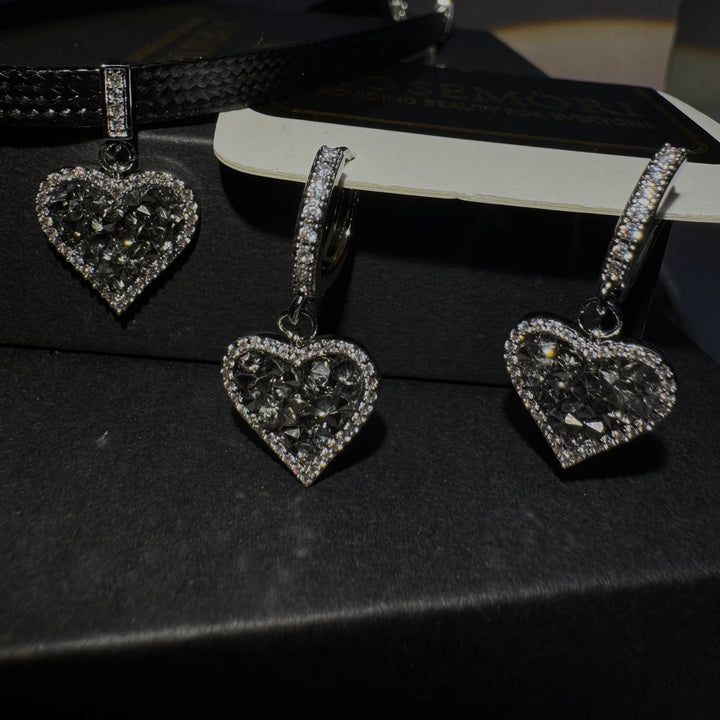Black Heart Earrings with Sparkling Diamonds
