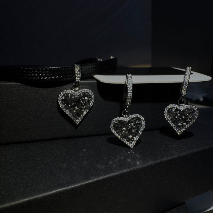 Black Heart Earrings with Sparkling Diamonds