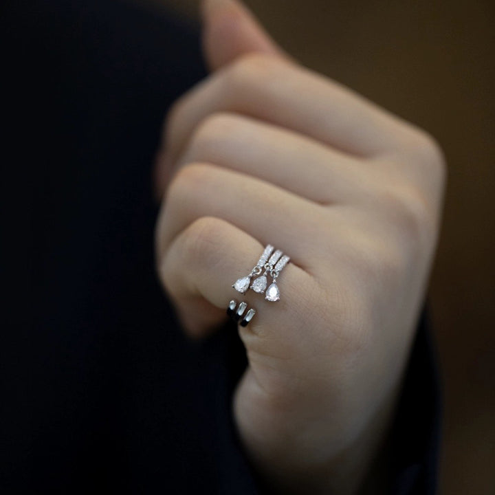 s925 Sterling Silver Drops Adjustable Ring