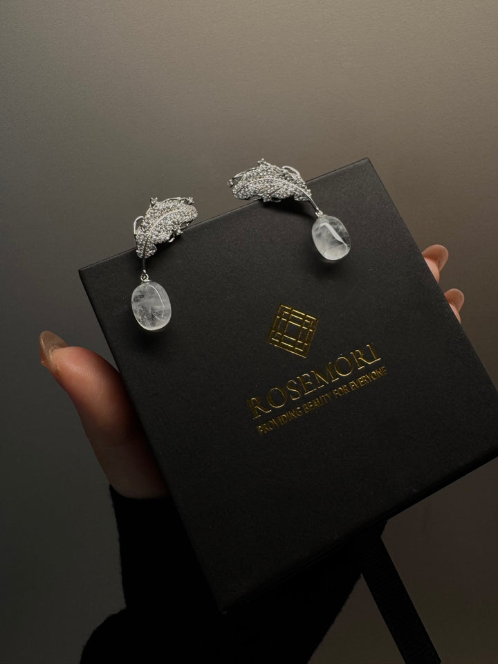 Feather Leaf Pearl Drop Earrings