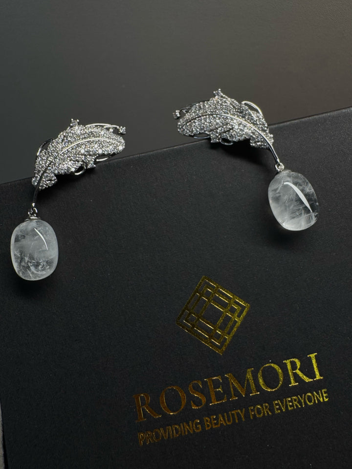 Feather Leaf Pearl Drop Earrings