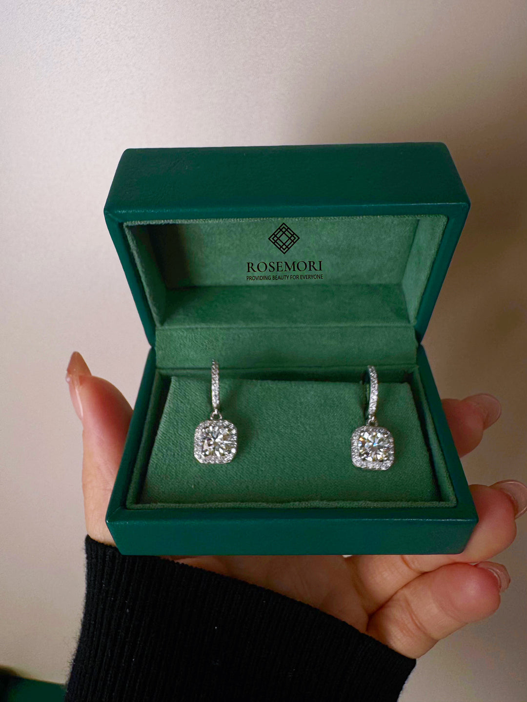 Square Halo Moissanite Drop Earrings