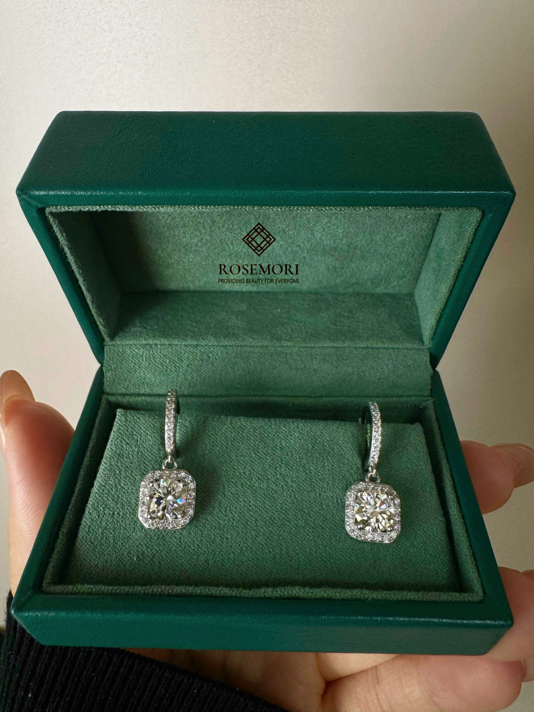 Square Halo Moissanite Drop Earrings