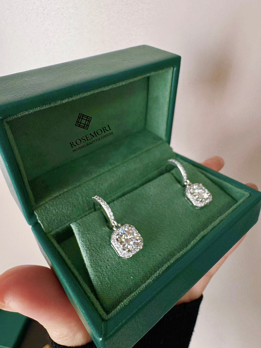 Square Halo Moissanite Drop Earrings