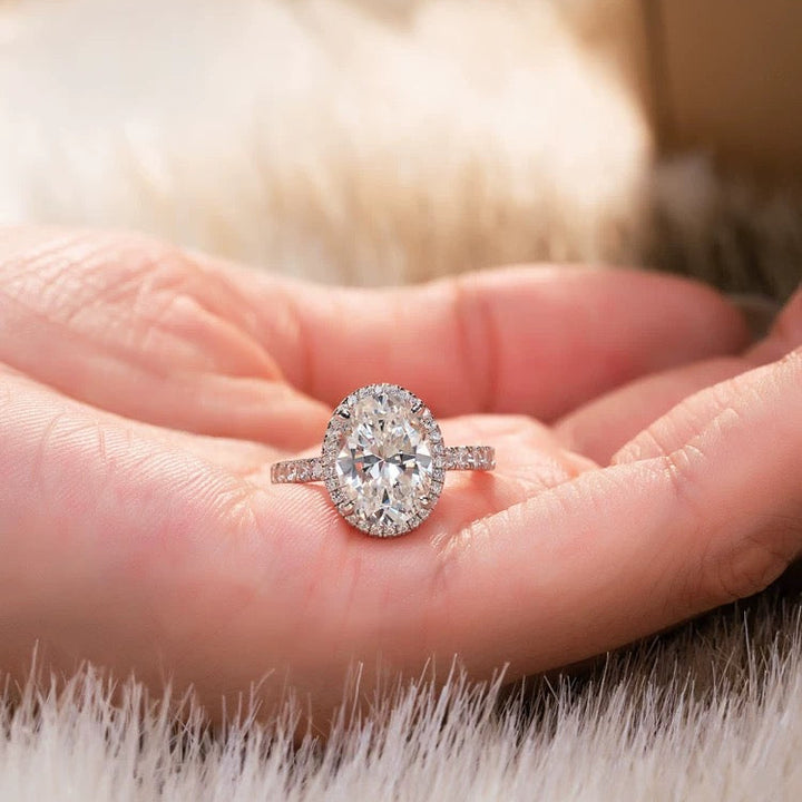 Oval “Pigeon Egg” Halo Moissanite Ring