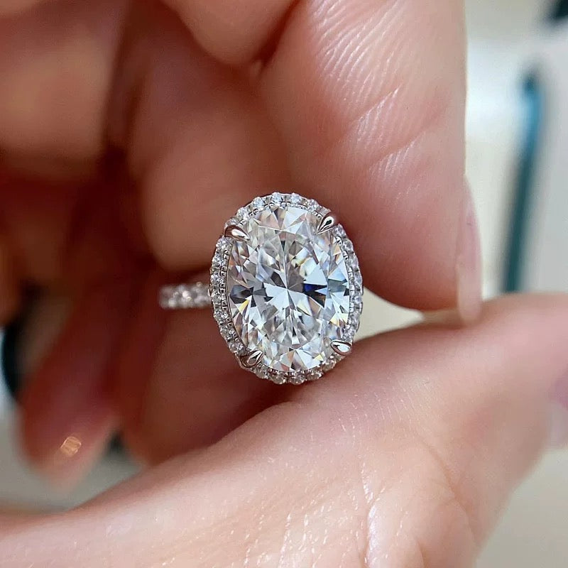 Oval “Pigeon Egg” Halo Moissanite Ring
