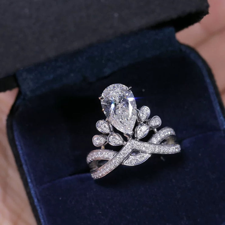 Teardrop Moissanite Crown Ring