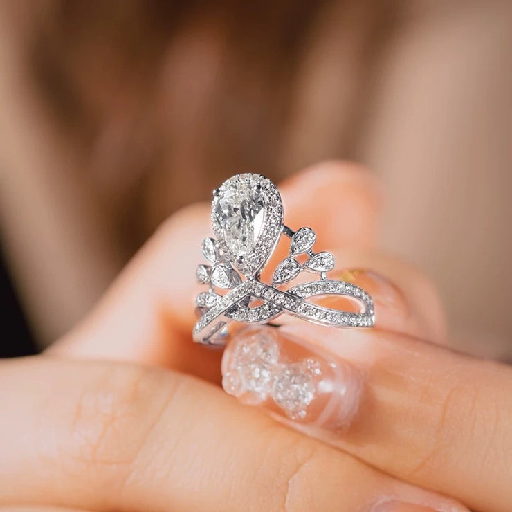 Teardrop Moissanite Crown Ring