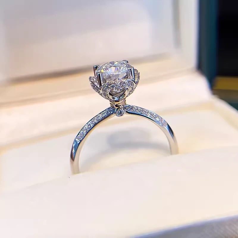 Lotus Crown Pavé Moissanite Ring
