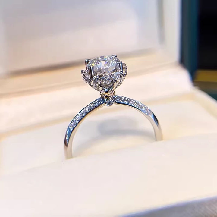 Lotus Crown Pavé Moissanite Ring