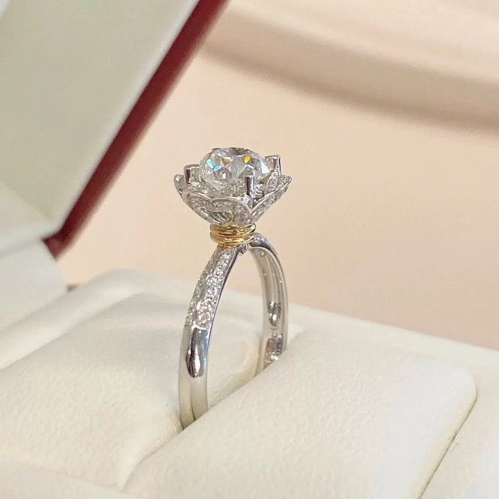 Lotus Crown Pavé Moissanite Ring