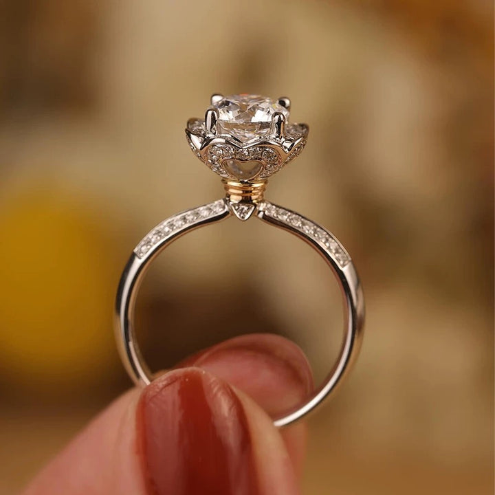 Lotus Crown Pavé Moissanite Ring