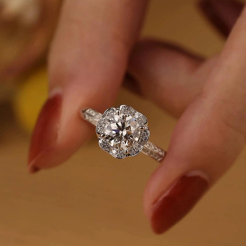 Lotus Crown Pavé Moissanite Ring