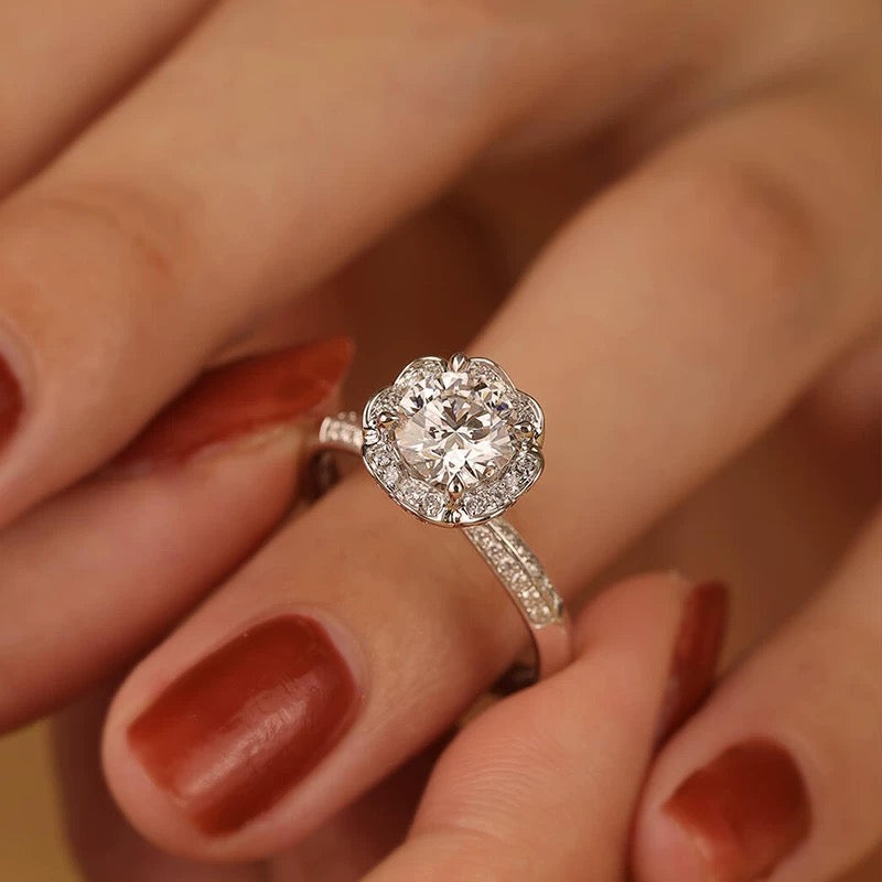 Lotus Crown Pavé Moissanite Ring