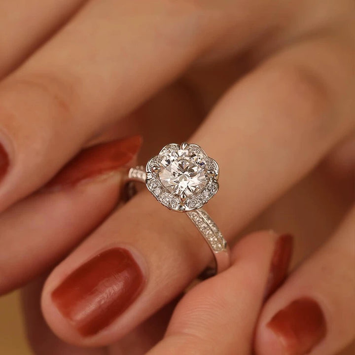 Lotus Crown Pavé Moissanite Ring