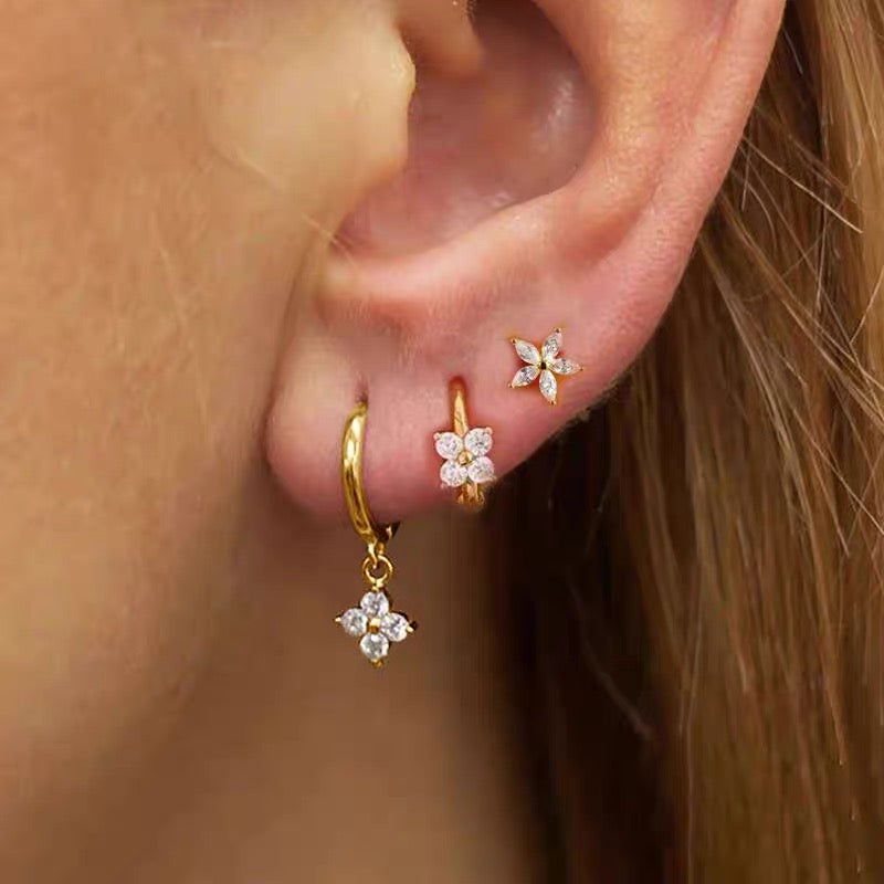 Floral Zircon Hoop Earrings