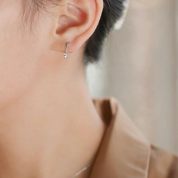 Minimal Drop Zircon Hoop Earrings — Dainty Everyday Sparkle | S925 Sterling Silver