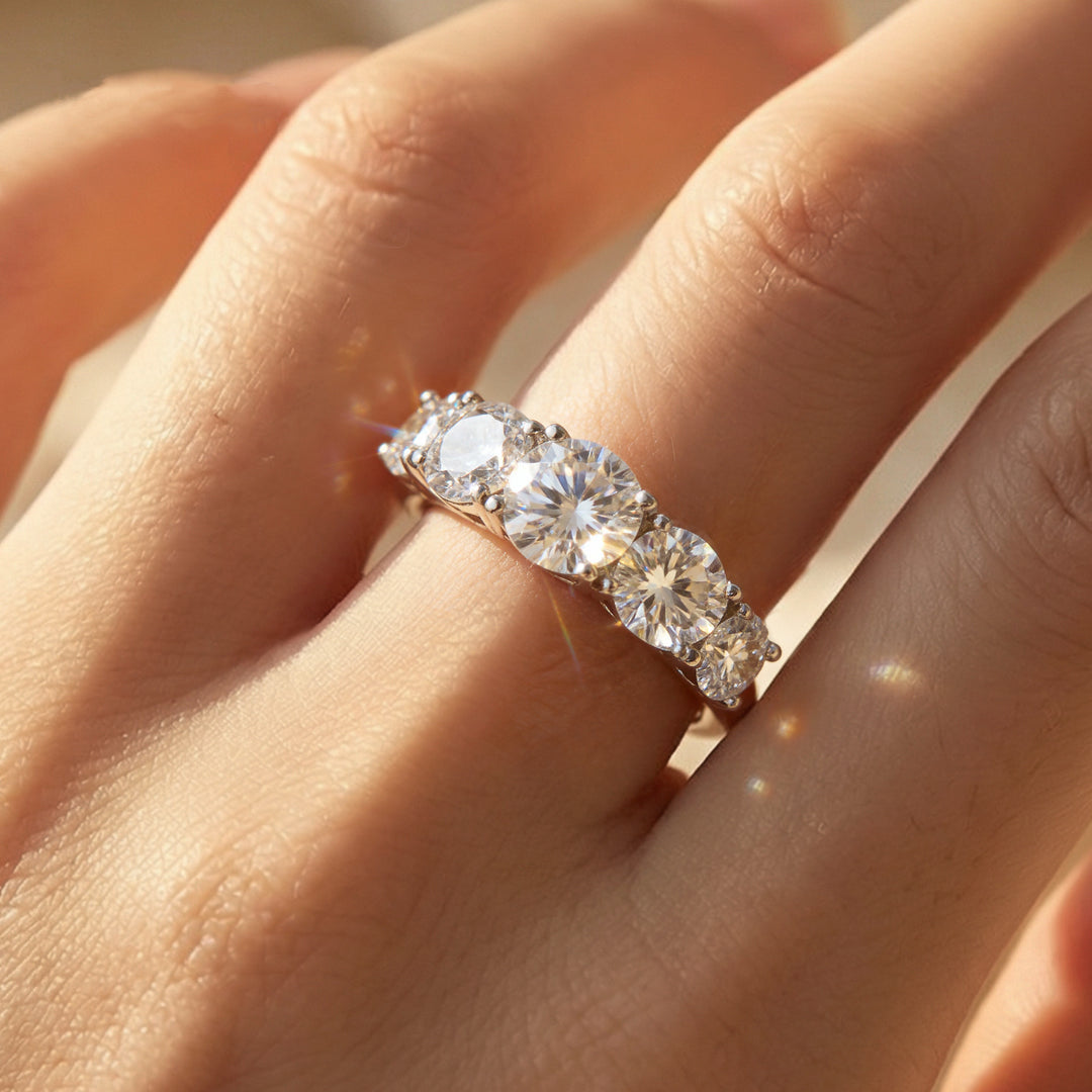 Celestial Wave Five-Stone Moissanite Ring | S925 Sterling Silver