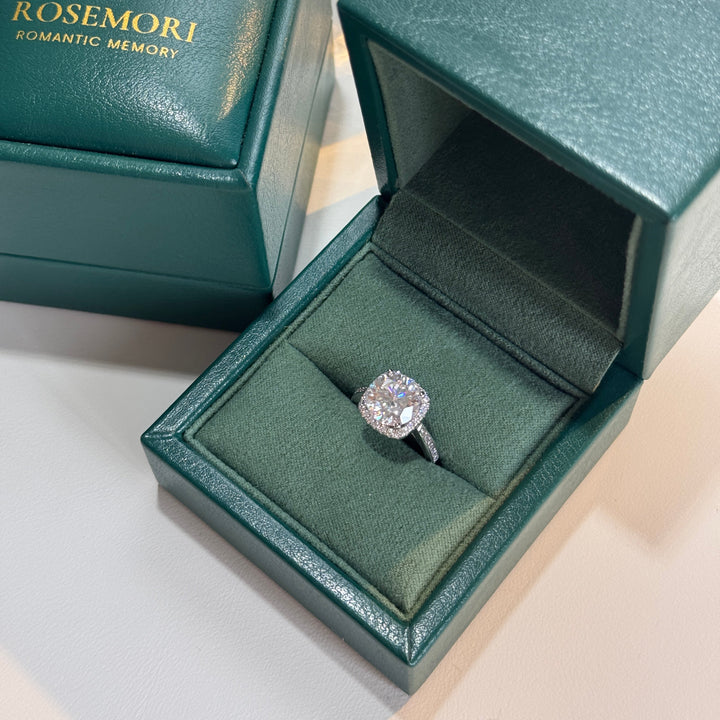 Round Moissanite Halo Engagement Ring — Pavé Band | S925 Sterling Silver