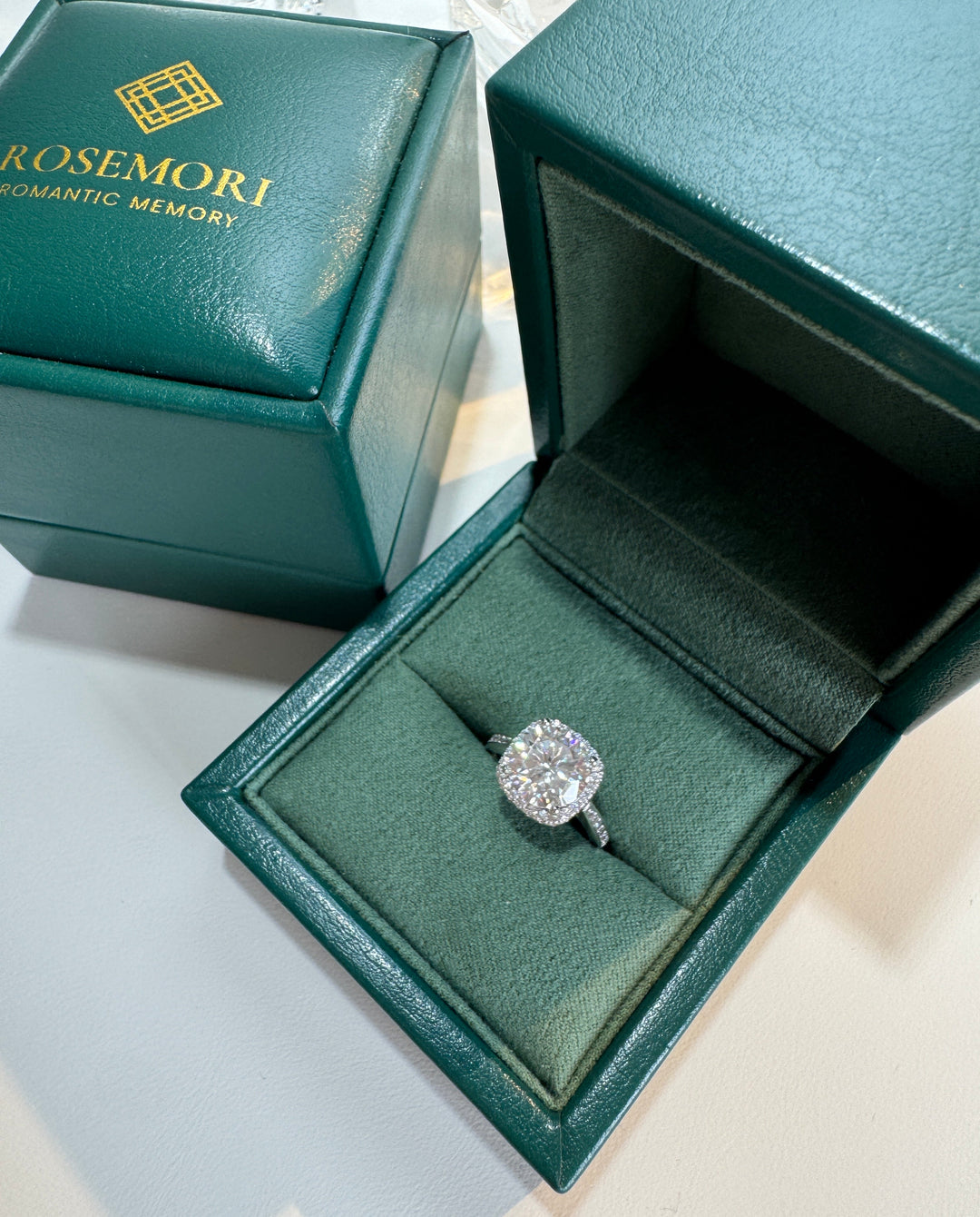 Round Moissanite Halo Engagement Ring — Pavé Band | S925 Sterling Silver
