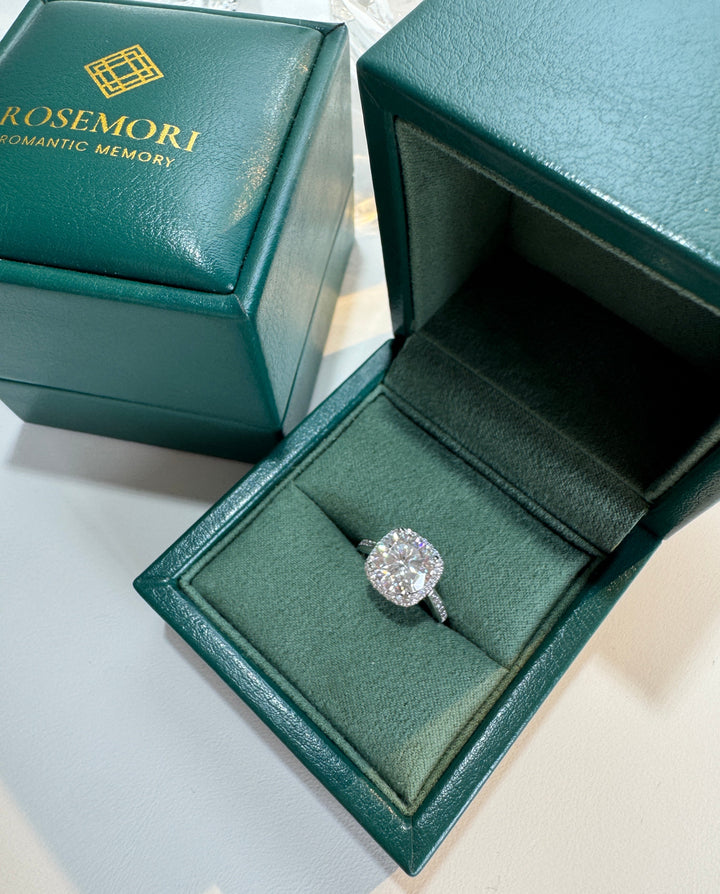 Round Moissanite Halo Engagement Ring — Pavé Band | S925 Sterling Silver