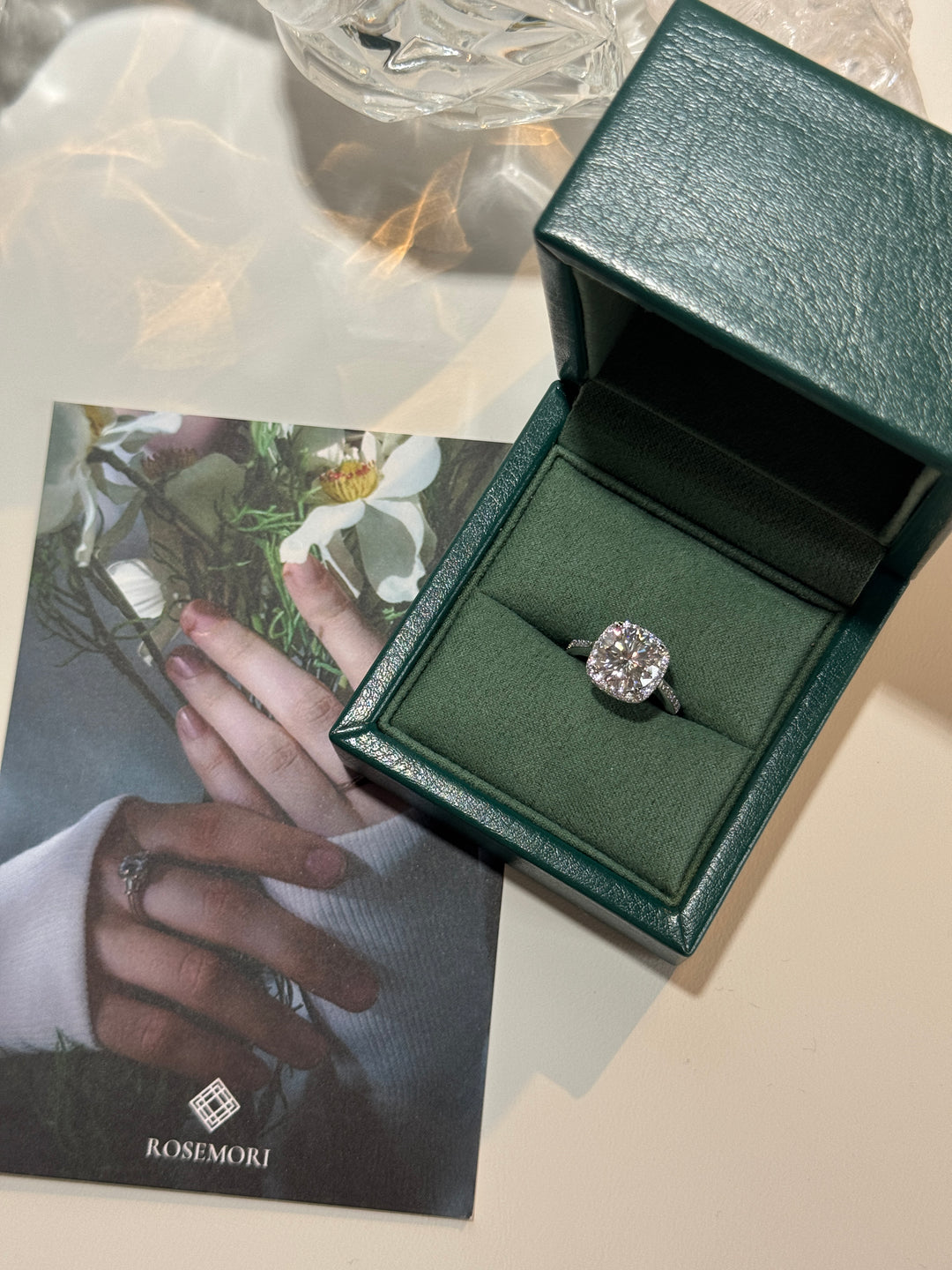 Round Moissanite Halo Engagement Ring — Pavé Band | S925 Sterling Silver