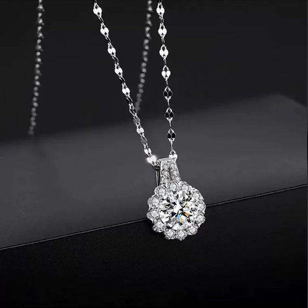 Sterling Silver Moissan Sunflower Necklace