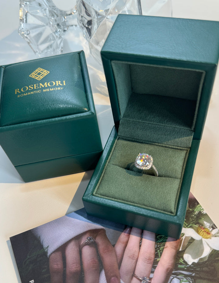 Round Moissanite Halo Engagement Ring — Pavé Band | S925 Sterling Silver