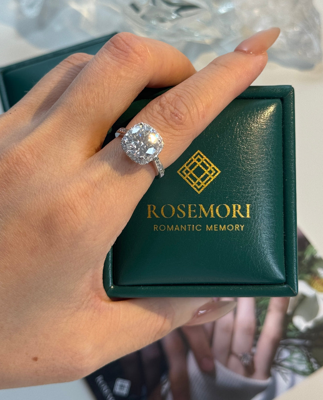 Round Moissanite Halo Engagement Ring — Pavé Band | S925 Sterling Silver