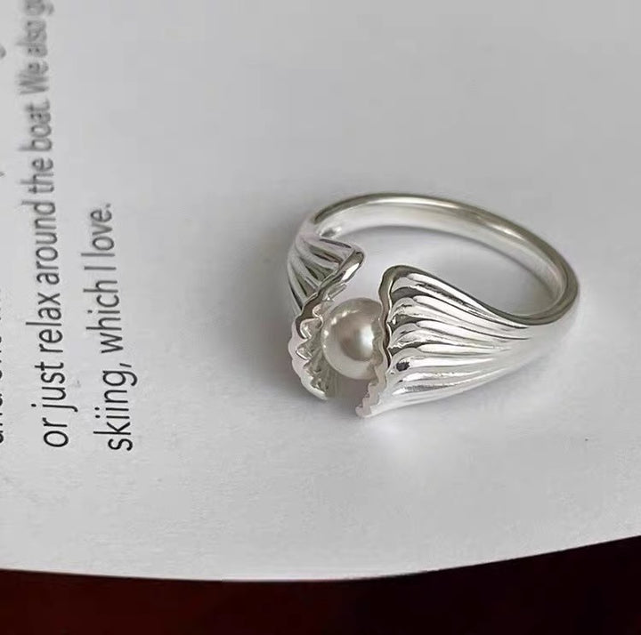 Pearl Shell Adjustable Ring — Freshwater Pearl | One Size Fits All | Sterling Silver & Copper