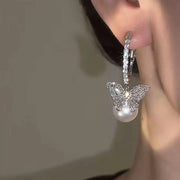 Super Sparkle Zirconia Butterfly Pearl Earrings