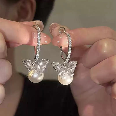 Super Sparkle Zirconia Butterfly Pearl Earrings