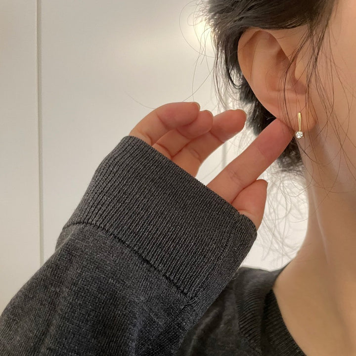 Minimal Drop Zircon Hoop Earrings — Dainty Everyday Sparkle | S925 Sterling Silver