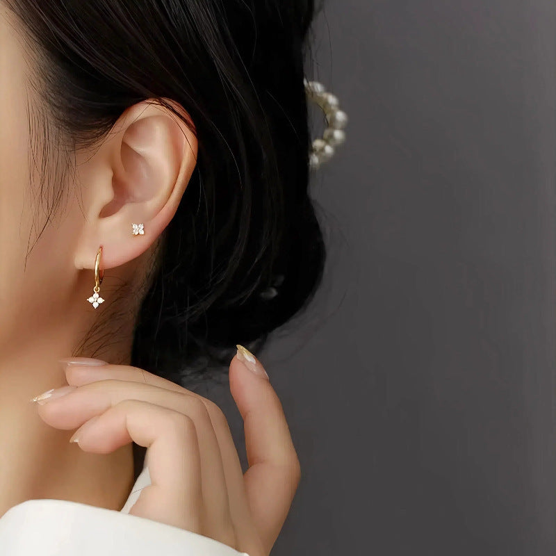 Floral Drop Hoop Earrings — Minimal Sparkle Charm | S925 Sterling Silver
