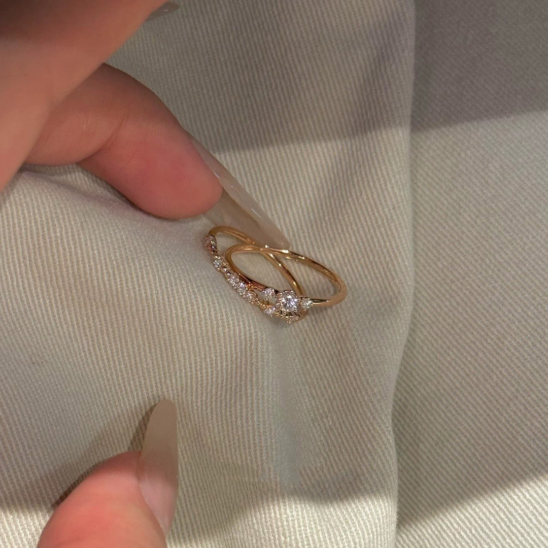 Rose Gold Minimal Zircon Stacking Ring — Delicate Band | S925 Sterling Silver