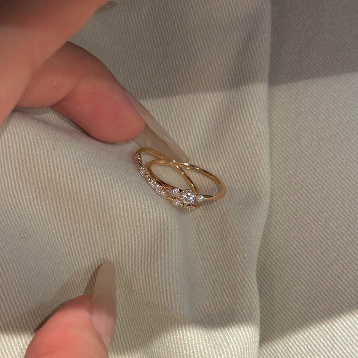 Rose Gold Three-Stone Zircon Ring — Minimal Promise Ring | S925 Sterling Silver